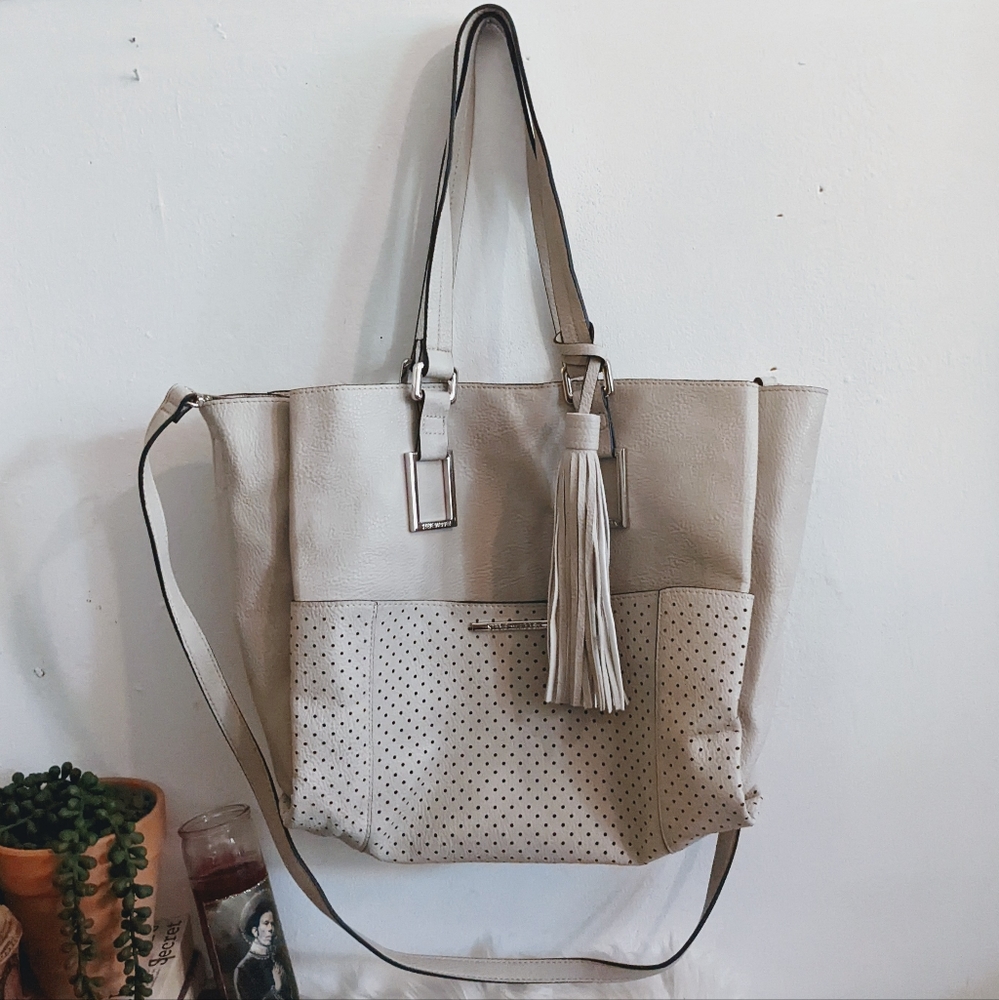Steve Madden Beige Vegan Leather Tote Satchel Crossbody Bag